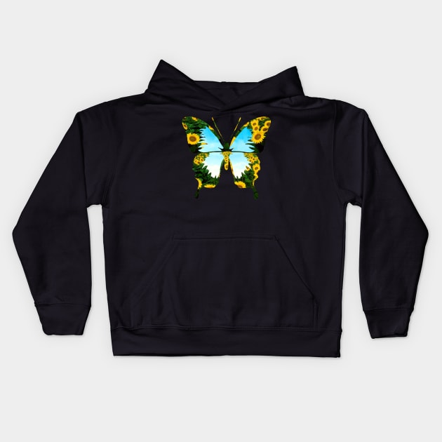 Butterfly Sunflower Costume Gift Kids Hoodie by Pretr=ty